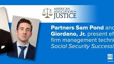 Partners Sam Pond and Tom Giordano, Jr. present effective firm management techniques at Social Security Success! Seminar