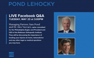 El socio gerente de Pond Lehocky, Sam Pond, será el anfitrión de Facebook Live con el Dr. Vaccaro, consultor de la columna vertebral de los Philadelphia Eagles de la NFL.